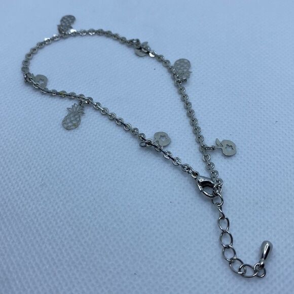 💛 18k White Gold Plated Pineapple & Apple Anklet - Picture 4 of 4